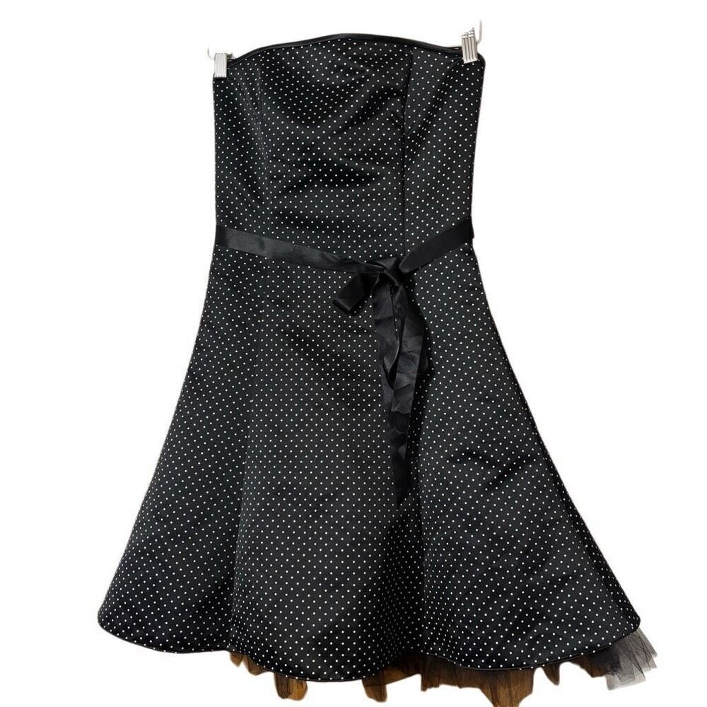 Jessica McClintock Gunne Sax Dress Womens 6 Black Polka Dot 80s 40s Pin Up USA